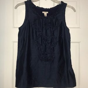 Sale! J Crew sz 0 navy cotton/silk ruffled top